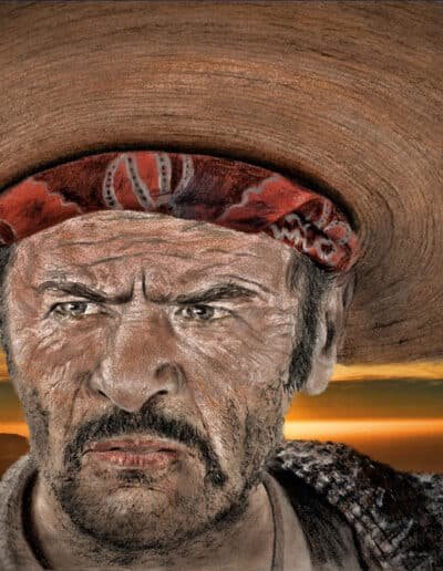 eli wallach as tuco in the good the bad and the ugly pastels and photography digitally combined jim fitzpatrick available in different sizes